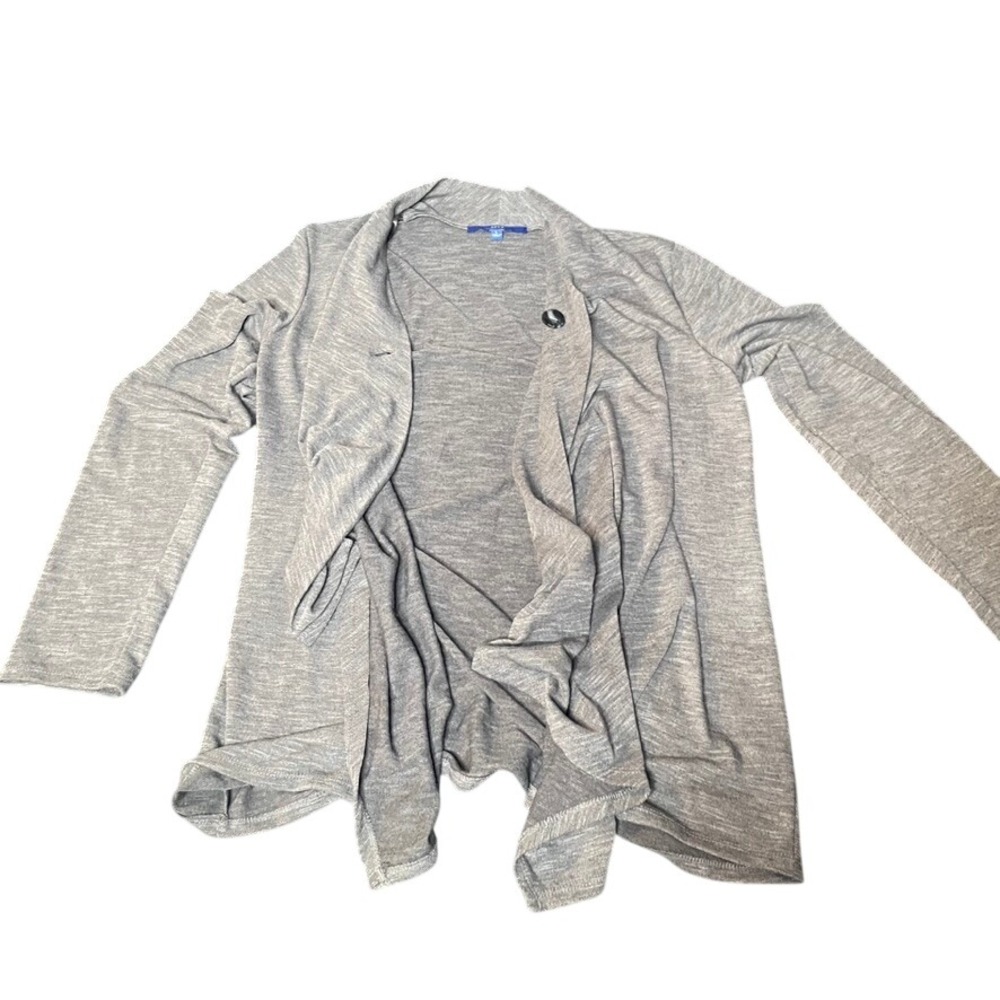 Apt 9 Womens Grey Space Dye Draped Open Front Button Cardigan Sweater Large L